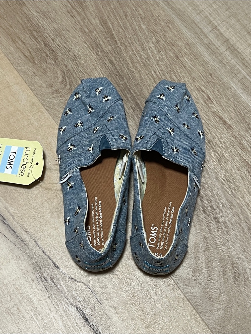 Toms Light Blue Denim Slip-On Shoes with Bee Embroidery